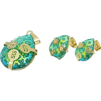 Souprava šperků Náhrdelník a náušnice s aurora borealis efektem ve stříbrné barvě, set s přívěskem 30x20mm a náušnicemi 10x15mm.