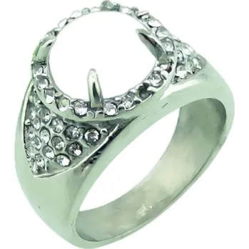 Prsten Prsten s bílým kamenem a krystaly, šířka 13 mm, váha 8,5 g 59,5