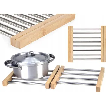 Podložka pod hrnec EKOLOGICKÁ ROZKLÁDACÍ PODLOŽKA POD HRNEC BAMBUSOVÁ PODSTAVKA DŘEVO OCEL AR