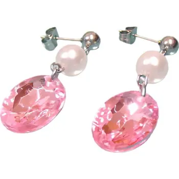 Náušnice Náušnice s růžovým krystalem a perlovým detailem v elegantním designu, pár.