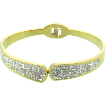 Náramek Náramek s krystaly ve zlaté barvě, rozměr vnitřní části 59x49x11 mm, váha 20 g.