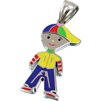 Přívěsek Přívěsek s barevným motivem chlapce ve stylu streetwear, veselý design pro děti a mladé.