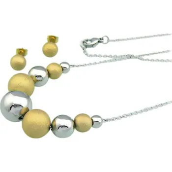 Souprava šperků Náhrdelník a náušnice set s koulemi v různých velikostech - 6mm, 8mm, 10mm, 12mm, 14mm - stříbrná barva, elegantní design.