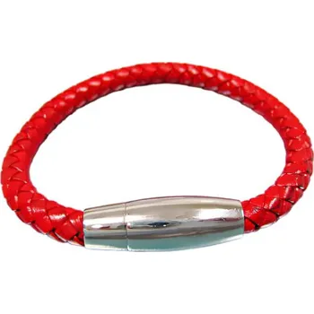 Náramek Náramek z červené pletené kůže s ocelovým zapínáním, elegantní design pro každodenní nošení.