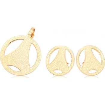 Souprava šperků Náhrdelník a náušnice s motivem Eiffelovy věže, set 40mm a 18mm, zlatý design, kód produktu 7SS59615.