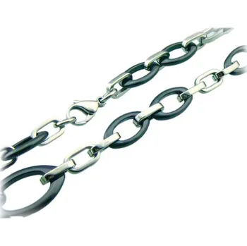 Řetízek Ocelový náhrdelník s černými a stříbrnými články, rozměry 540x12 mm, váha 72,5 g.