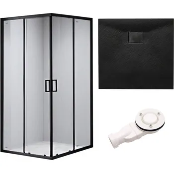 BPS-koupelny Čtvercový sprchový kout HYD-SK30B 90x90 černá/transparent + vanička HYD-SSV-JUKO černá