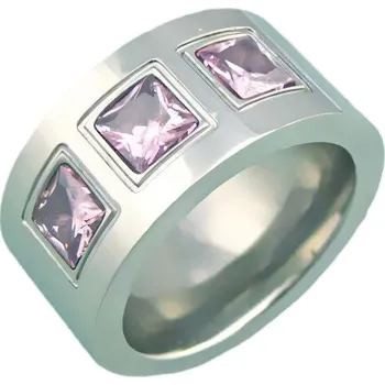 Prsten Ocelový prsten s růžovými kameny, šířka 12 mm, elegantní design pro každou příležitost. 52