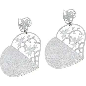 Náušnice Náušnice ve tvaru srdce s květinovým vzorem a detailním gravírováním, stříbrné barvy, elegantní design.