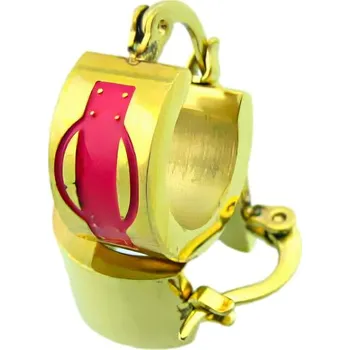 Náušnice Náušnice s červeným akcentem a zlatou barvou, rozměry: výška 7 mm, šířka 13,5 mm.