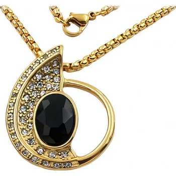 Přívěsek Přívěsek s náhrdelníkem ve zlaté barvě s černým kamenem a krystaly, rozměry přívěsku: 30x37 mm, rozměry náhrdelníku: 700x3 mm.