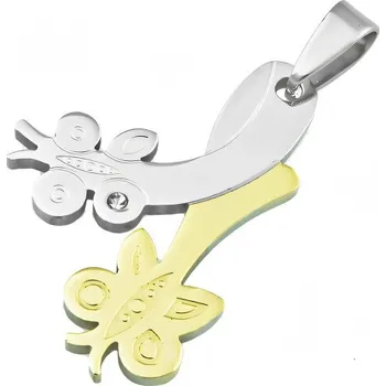 Přívěsek Přívěsek s motivem květiny a motýla ve stříbrné a zlaté barvě, elegantní design pro každou příležitost.