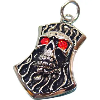 Přívěsek Přívěsek s lebkou a červenými kameny v detailním provedení, stylový doplněk pro odvážné.
