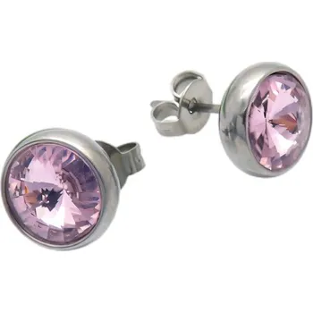 Náušnice Náušnice s růžovým krystalem, průměr 10 mm, pár, stříbrné barvy, lehké a elegantní.