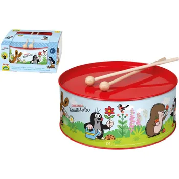 Hudební nástroj pro děti Bubínek Krtek plech 20cm s paličkami bez popruhu v krabici 21x10x21cm