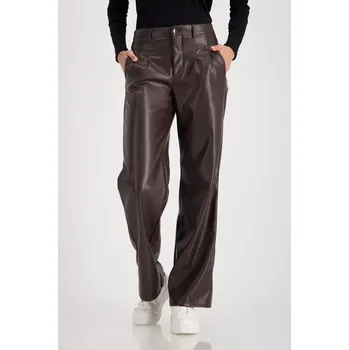 MONARI FASHION CONTRASTS dámské kalhoty tmavě hnědé koženkové