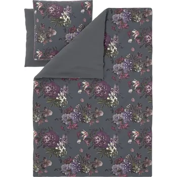 Povlečení LIVARNO® Ložní povlečení z mikrovláknitého saténu, 140 x 200 cm, 70 x 90 cm (květiny/šedá)