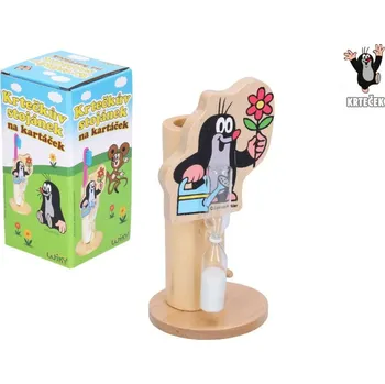 Zubní kartáček Stojánek na kartáček Krtek s kytkou dřevo v krabičce 7x15x7cm