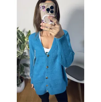 Dámský svetr BudesIN OVERSIZE SVETR NA ZAPÍNÁNÍ MODRÝ UNI