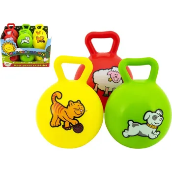 Míč s úchytem Moje první zvířátka chrastítko 10cm guma 3 barvy MPZ 0+