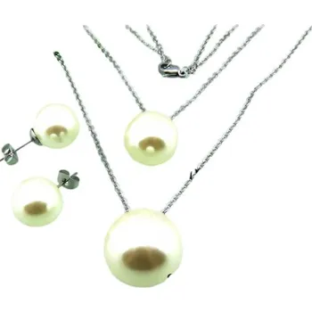 Souprava šperků Náhrdelník a pár náušnic s plastovými perlami, průměr 16mm a 20mm, délka náhrdelníku 450mm, šířka 2mm, celková hmotnost 15g.