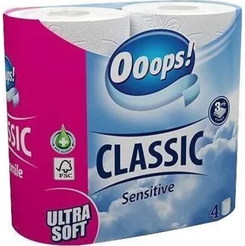 Toaletní papír "Ooops!", 3-vrstvý, 4 kotouče, sensitive