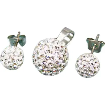Souprava šperků Set šperků s krystaly - náušnice 8mm a 12mm, přívěsek 12mm, stříbrná barva.