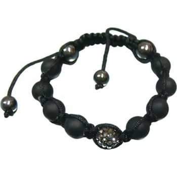 Náramek Náramek s černými matnými korálky a lesklým středem, 10 mm, elegantní design pro každodenní nošení.