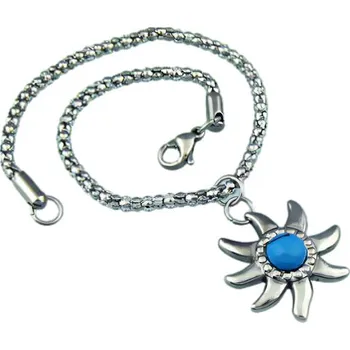 Náramek Náramek s modrým kamenem ve stříbrné barvě, délka 185 mm, šířka 2 mm, hmotnost 6 g.