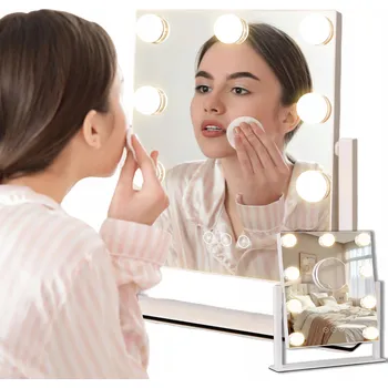 Zrcadlo KOSMETICKÉ ZRCADLO HOLLYWOOD STOJÍCÍ ZRCADLO NA MAKE-UP S 9 ŽÁROVKAMI