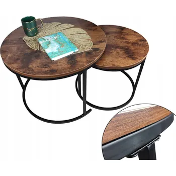 Konferenční stolek 2x Kávový STOLEK LOFT kulatý 2v1 Konferenční STOLEK vintage DUB RUSTIKÁLNÍ antický