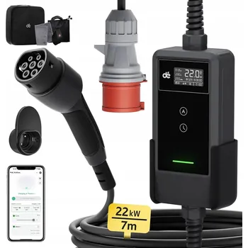 Nabíjecí stanice pro elektromobil Automobilová Wallbox EV Wi-FI 22 kW Mobilní Typ2 do auta 7 m