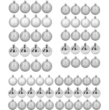 Vánoční dekorace Nerozbitné stříbrné vánoční Vánoční Baňky na stromeček, velká sada XXL, 70 kusů v krabičce