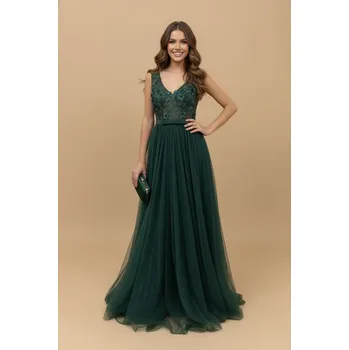 Dámské šaty DIVA Plesové šaty TANILA tmavě zelené Barva: Tmavě zelená, Velikost: XL