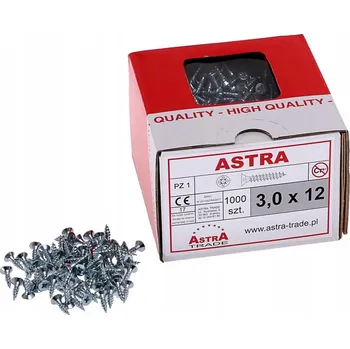 Vrták Šrouby do dřeva a desek Astra 3x12 pozink 1000 ks