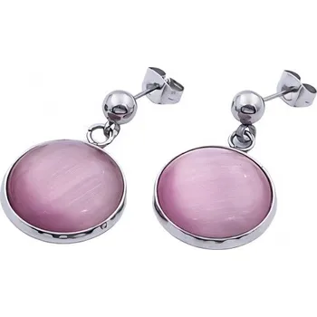 Náušnice Náušnice s růžovým kamenem a stříbrnou barvou, průměr 18 mm, elegantní design pro každou příležitost.