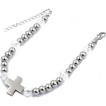 Náramek Náramek s křížkem a korálky, stříbrná barva, délka 190 mm, šířka 6 mm, hmotnost 22,5 g.