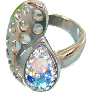 Prsten Ocelový prsten s krystalem a originálním designem, stříbrná barva, elegantní šperk pro každou příležitost. 54,4