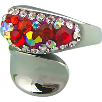 Prsten Ocelový prsten s červenými a aurora borealis kameny, elegantní design, velikost přizpůsobitelná. 54,4