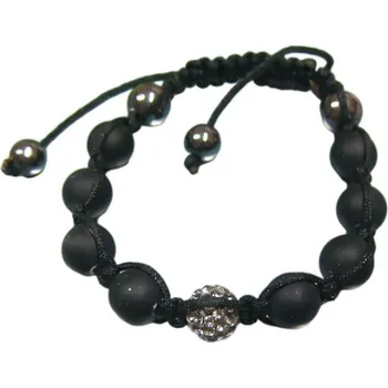Náramek Náramek s matnými černými korálky a třpytivým středovým prvkem, šířka 10 mm.
