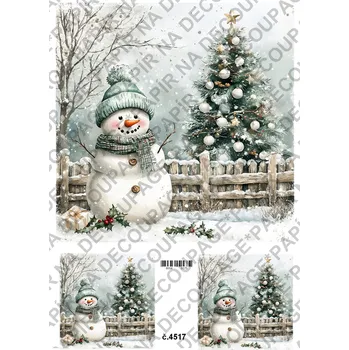 Umělecký papír Rýžový a soft papír na decoupage - Sněhulák - KB4517 Materiál: Soft, Rozměr: A4