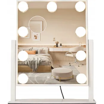 Zrcadlo KOSMETICKÉ ZRCADLO HOLLYWOOD STOJÍCÍ ZRCADLO NA LÍČENÍ S 9 ŽÁROVKAMI BÍLÉ