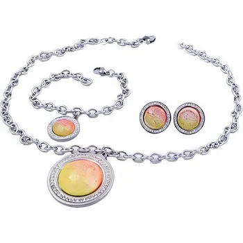 Souprava šperků Sada šperků s barevnými kameny – náramek 190x6mm, náhrdelník 500x6mm, přívěsek 37x37mm, náušnice 20x20mm, stříbrná barva