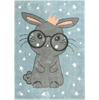 Koberec KOBEREC MĚKOUČKÝ TYRKYSOVÁ ŠEDÁ RŮŽOVÁ KRÁLÍČEK V BRÝLÍCH LIMA 100x150 cm