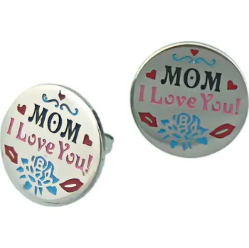 Náušnice Náušnice MOM I LOVE YOU! s barevným potiskem, průměr 17 mm, hmotnost 5 g.