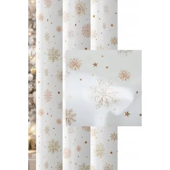 Vánoční dekorace Závěs Zimní Vánoční Hvězdičky Bílá Béžová Hnědá S Páskou š. 150x260