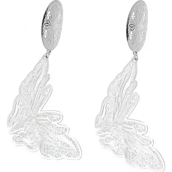 Náušnice Náušnice Motýlí Elegance v Stříbrné Barvě s Detailním Vyřezáváním, Délka 7 cm