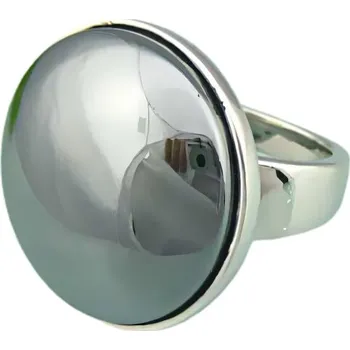 Prsten Ocelový prsten s kulatým kamenem, průměr 27 mm, stříbrná barva, elegantní design. 52