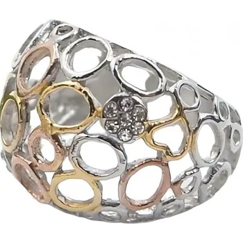 Prsten Elegantní ocelový prsten s barevnými detaily a kamínky, výška 17 mm 57