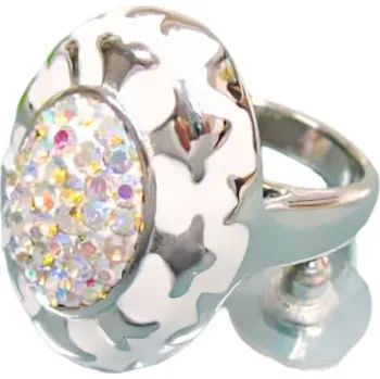 Prsten Ozdobný prsten s kamínky v elegantním designu, stříbrná barva, moderní šperk pro každou příležitost. 57